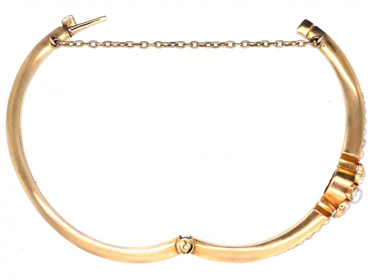 Victorian 15ct Gold & Natural Split Pearl Bangle in Original Case