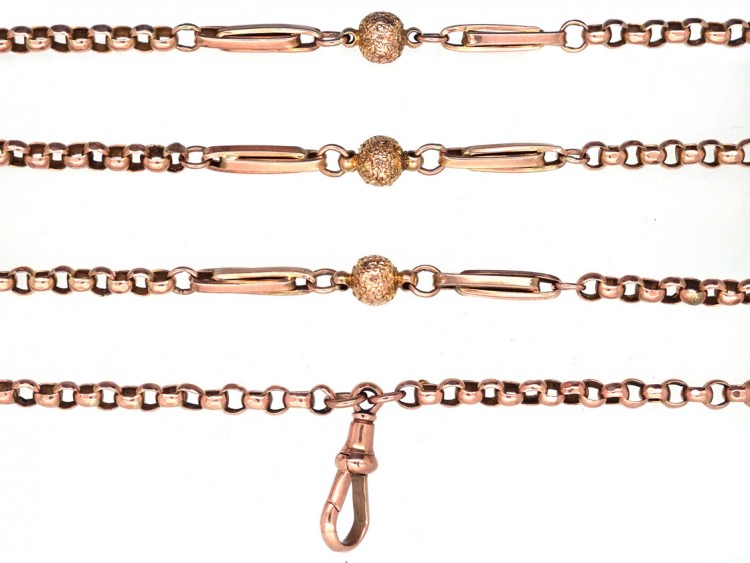 Victorian 9ct Gold, Ball & Bar Long Guard Chain