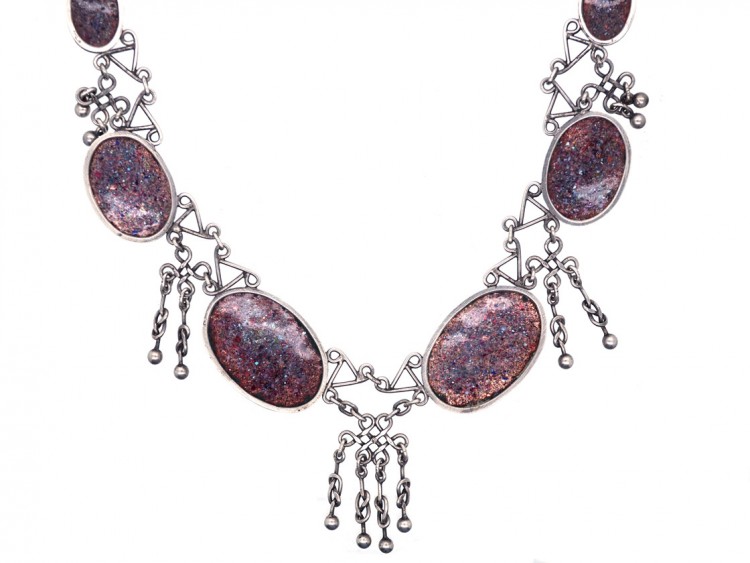 Arts & Crafts Silver & Enamel Necklace with Stylised Fish Design