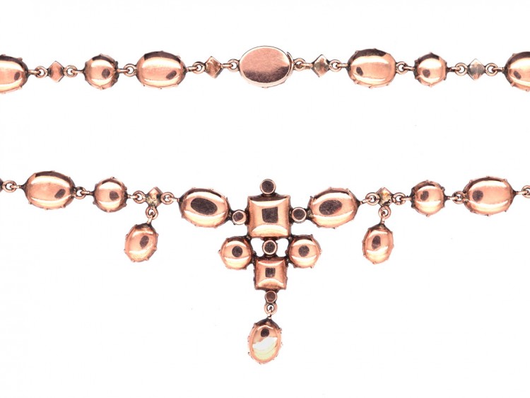 Edwardian Flat Cut Almandine Garnet, Pearl ​& Gold Necklace in Original Case