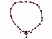 Edwardian Flat Cut Almandine Garnet, Pearl ​& Gold Necklace in Original Case