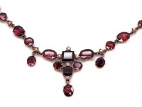 Edwardian Flat Cut Almandine Garnet, Pearl ​& Gold Necklace in Original Case