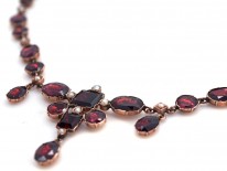 Edwardian Flat Cut Almandine Garnet, Pearl ​& Gold Necklace in Original Case