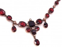 Edwardian Flat Cut Almandine Garnet, Pearl ​& Gold Necklace in Original Case