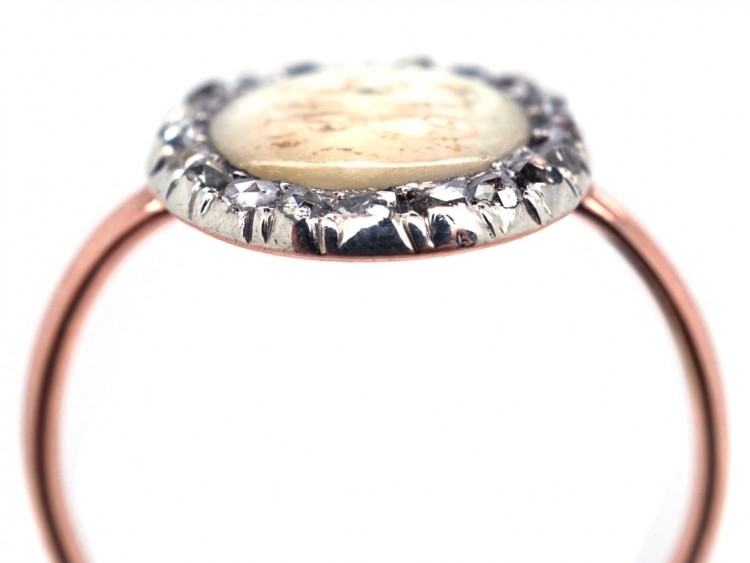 Georgian Gold & Rose Diamond Mourning Ring With Two Monograms