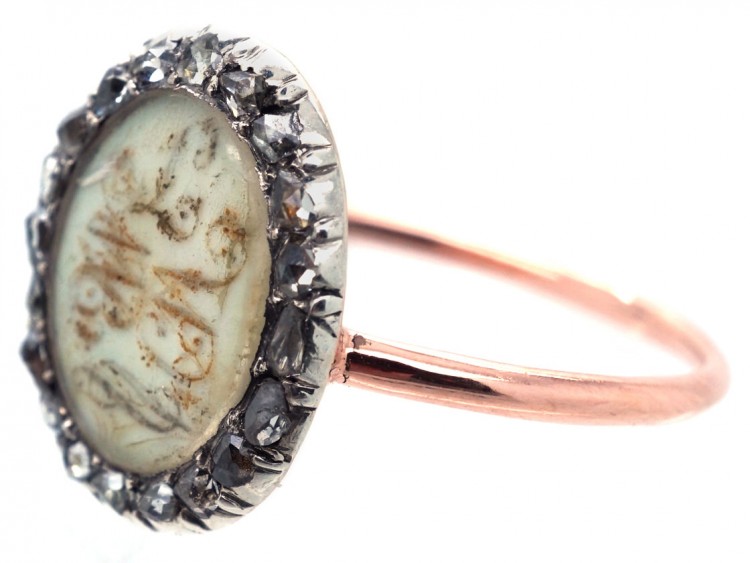 Georgian Gold & Rose Diamond Mourning Ring With Two Monograms
