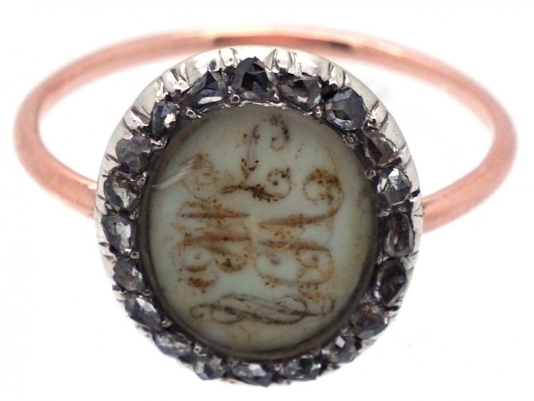 Georgian Gold & Rose Diamond Mourning Ring With Two Monograms