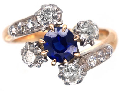 Edwardian 18ct Gold, Diamond & Sapphire Crossover Ring