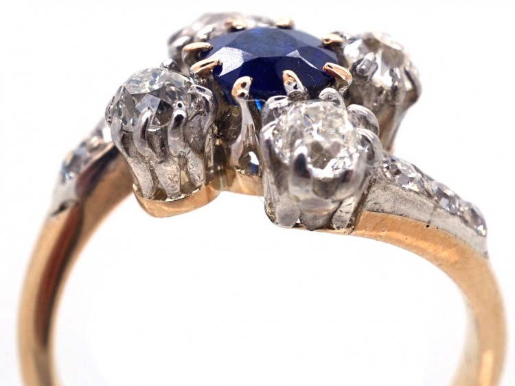 Edwardian 18ct Gold, Diamond & Sapphire Crossover Ring