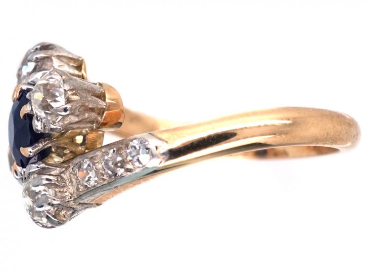 Edwardian 18ct Gold, Diamond & Sapphire Crossover Ring
