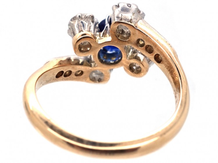 Edwardian 18ct Gold, Diamond & Sapphire Crossover Ring