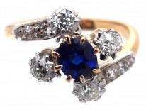 Edwardian 18ct Gold, Diamond & Sapphire Crossover Ring