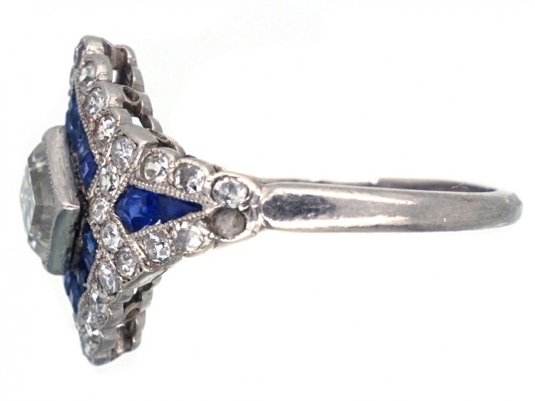 Art Deco Platinum, Sapphire & Diamond Ring