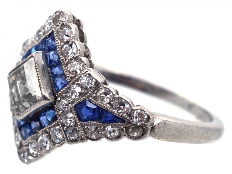 Art Deco Platinum, Sapphire & Diamond Ring