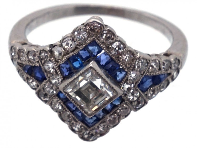 Art Deco Platinum, Sapphire & Diamond Ring