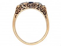 Victorian 18ct Gold Sapphire & Diamond Carved Half Hoop Ring