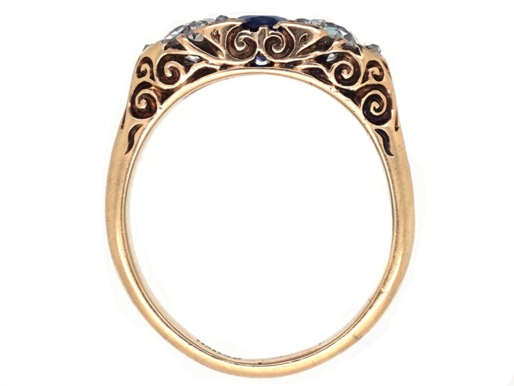 Victorian 18ct Gold Sapphire & Diamond Carved Half Hoop Ring