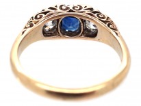 Victorian 18ct Gold Sapphire & Diamond Carved Half Hoop Ring