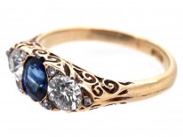 Victorian 18ct Gold Sapphire & Diamond Carved Half Hoop Ring