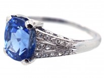 French Platinum, Ceylon Sapphire & Diamond Art Deco Ring