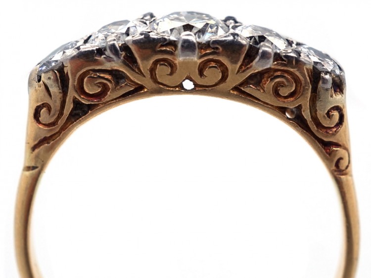 Edwardian 18ct Gold,Platinum & Diamond Carved Half Hoop Ring