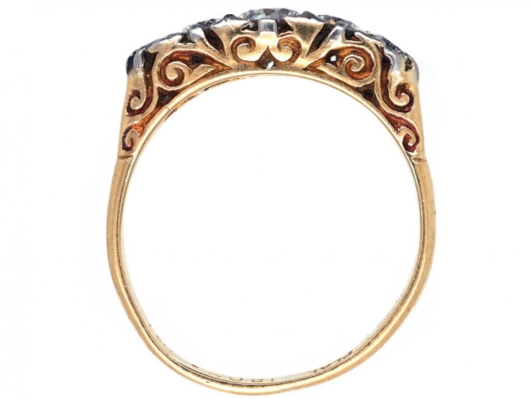 Edwardian 18ct Gold,Platinum & Diamond Carved Half Hoop Ring