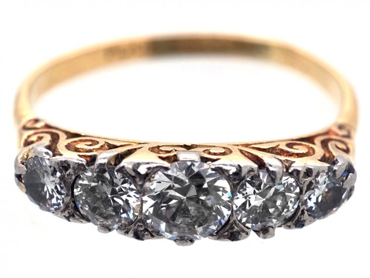 Edwardian 18ct Gold,Platinum & Diamond Carved Half Hoop Ring