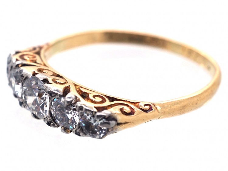 Edwardian 18ct Gold,Platinum & Diamond Carved Half Hoop Ring