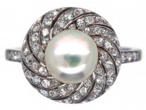 1920s Platinum, Natural Saltwater Pearl & Diamond Ring