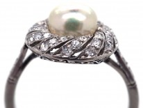 1920s Platinum, Natural Saltwater Pearl & Diamond Ring