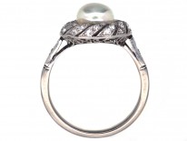 1920s Platinum, Natural Saltwater Pearl & Diamond Ring