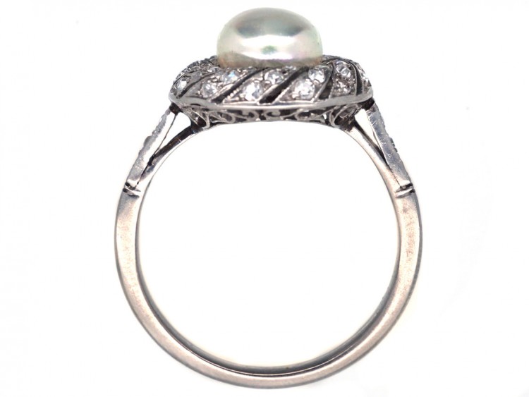 1920s Platinum, Natural Saltwater Pearl & Diamond Ring