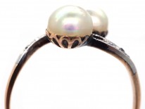 Art Nouveau Platinum & 18ct Gold, Natural Split Pearls & Diamond Ring