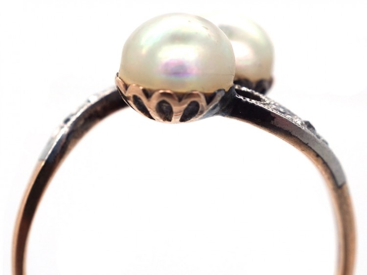 Art Nouveau Platinum & 18ct Gold, Natural Split Pearls & Diamond Ring