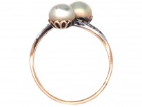 Art Nouveau Platinum & 18ct Gold, Natural Split Pearls & Diamond Ring