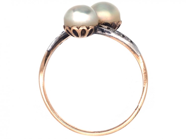 Art Nouveau Platinum & 18ct Gold, Natural Split Pearls & Diamond Ring