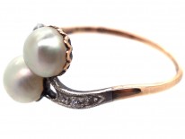 Art Nouveau Platinum & 18ct Gold, Natural Split Pearls & Diamond Ring
