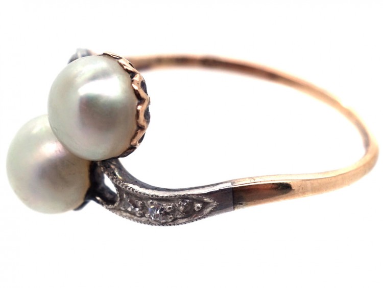 Art Nouveau Platinum & 18ct Gold, Natural Split Pearls & Diamond Ring