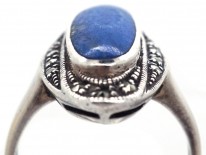 Art Deco Silver, Marcasite & Lapis Lazuli Ring
