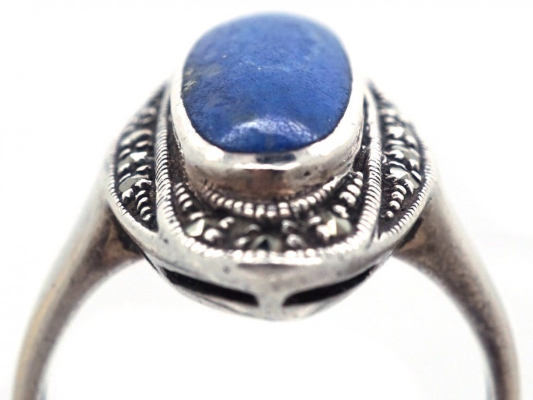Art Deco Silver, Marcasite & Lapis Lazuli Ring