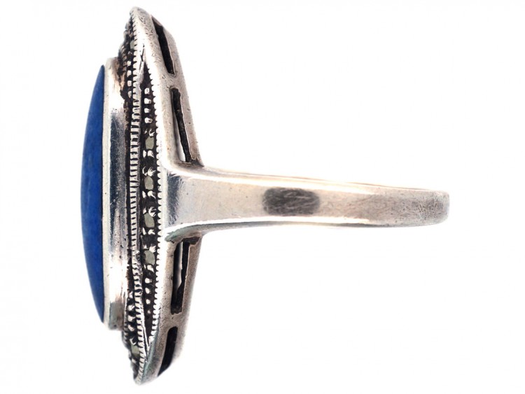 Art Deco Silver, Marcasite & Lapis Lazuli Ring