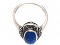 Art Deco Silver, Marcasite & Lapis Lazuli Ring