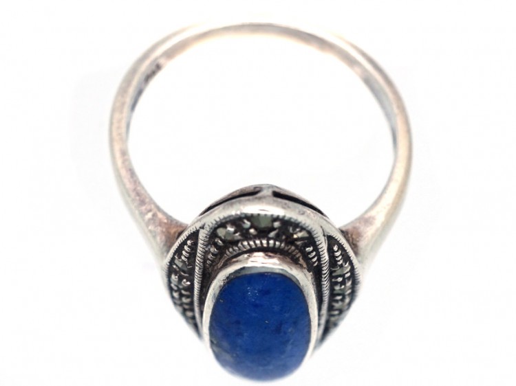 Art Deco Silver, Marcasite & Lapis Lazuli Ring