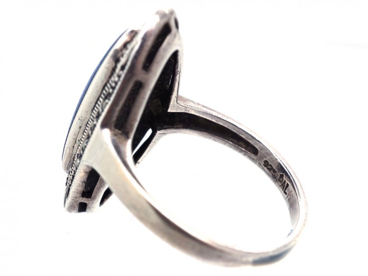 Art Deco Silver, Marcasite & Lapis Lazuli Ring
