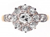 Victorian 18ct Gold & Diamond Cluster Ring with Diamond Shoulders