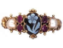 15ct Gold Forget Me Not Ruby, Sardonyx & Natural Split Pearl Ring