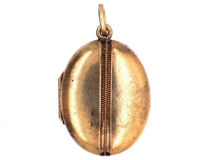 Victorian 15ct Gold Oval Locket Set With A Shield Shaped Bloodstone