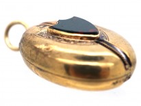 Victorian 15ct Gold Oval Locket Set With A Shield Shaped Bloodstone