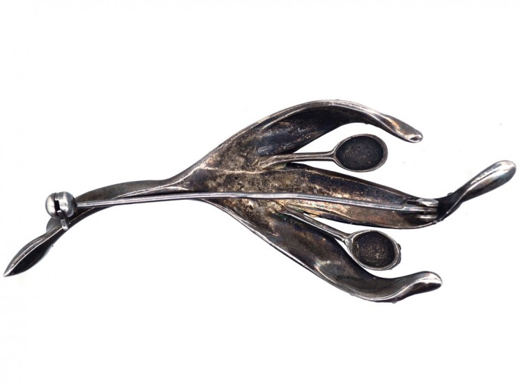 Art Deco Silver & Marcasite Leaf & Bud Brooch