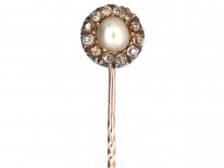 Victorian Diamond & Pearl Tie Pin